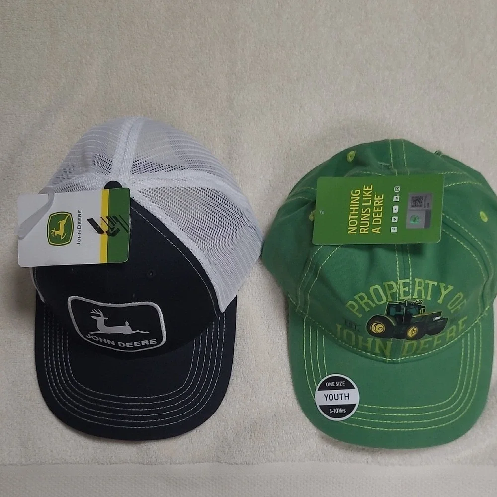 John Deere Green Youth & Black/White Adult Hats‎ NWT Papa/Child